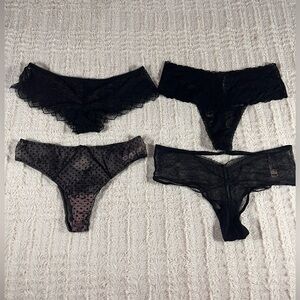 Victoria’s Secret Bundle of 4 Black Cheeky Lacie Thong Panties Large NWT, NWOT